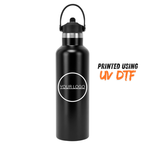 Tridri vacuum sports water bottle with flip up straw with UV DTF Logo