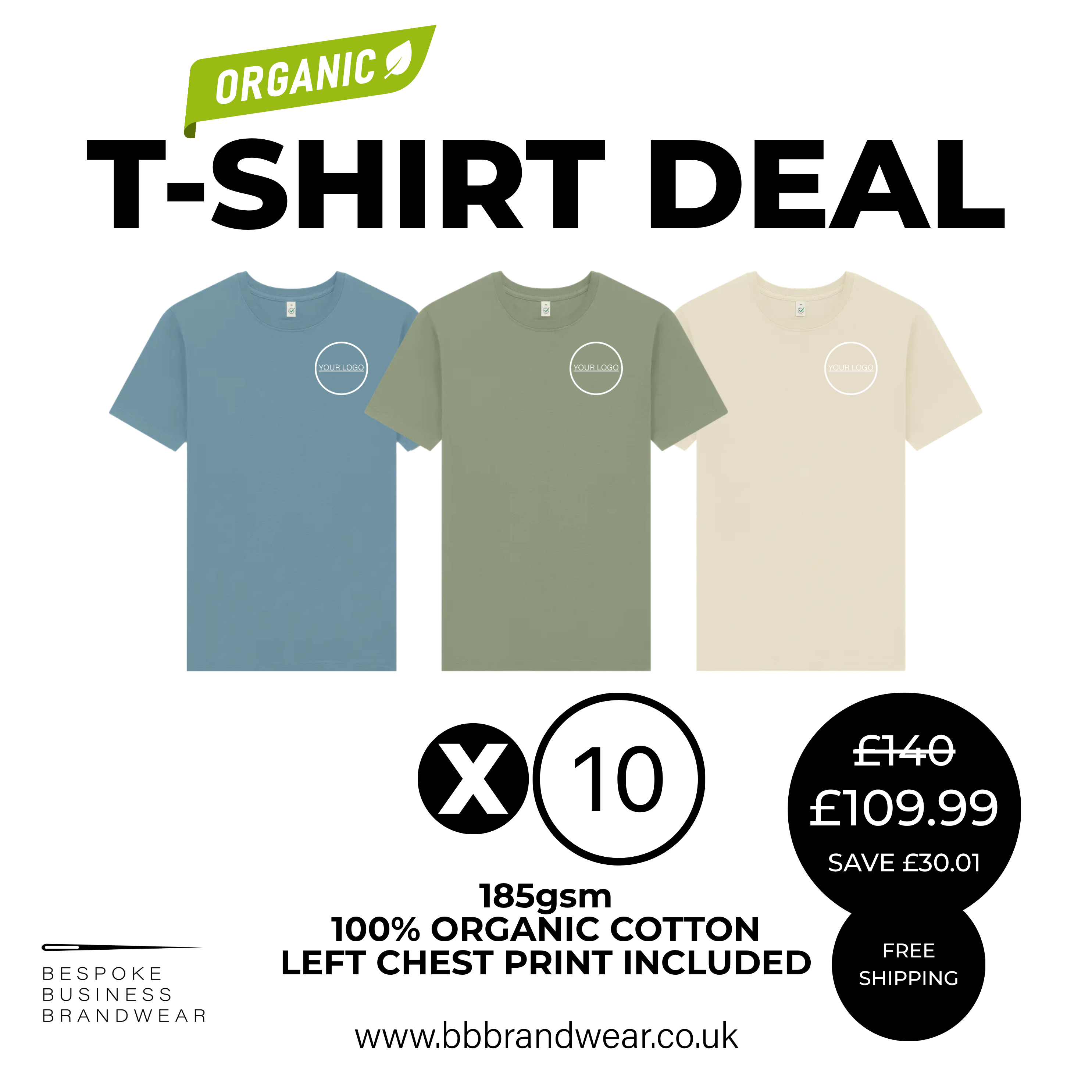 Organic Cotton T-Shirt Bundle | Branded Team Tees