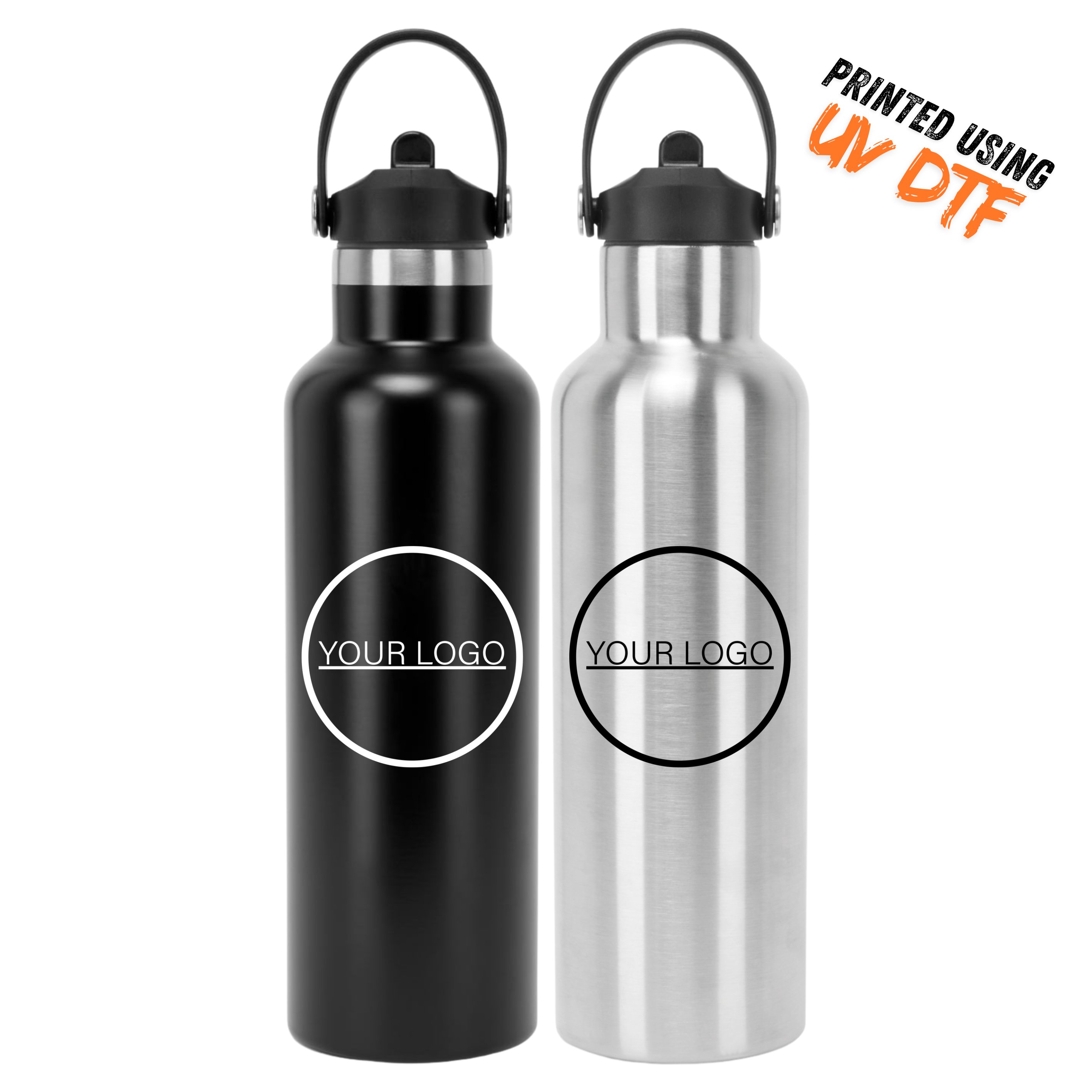 Tridri vacuum sports water bottle with flip up straw with UV DTF Logo